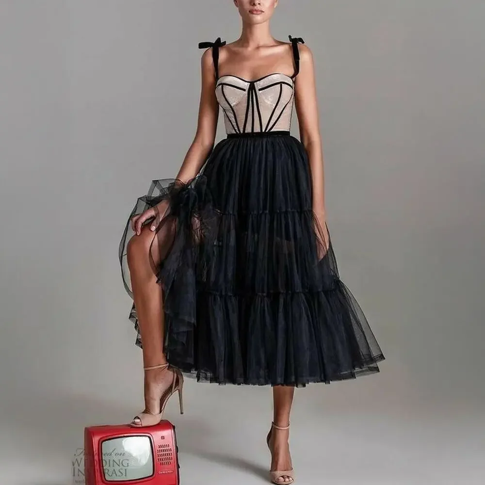 Milla Black Velvet Corset Tulle Midi Princess Dress Size XXS - Picture 1 of 4